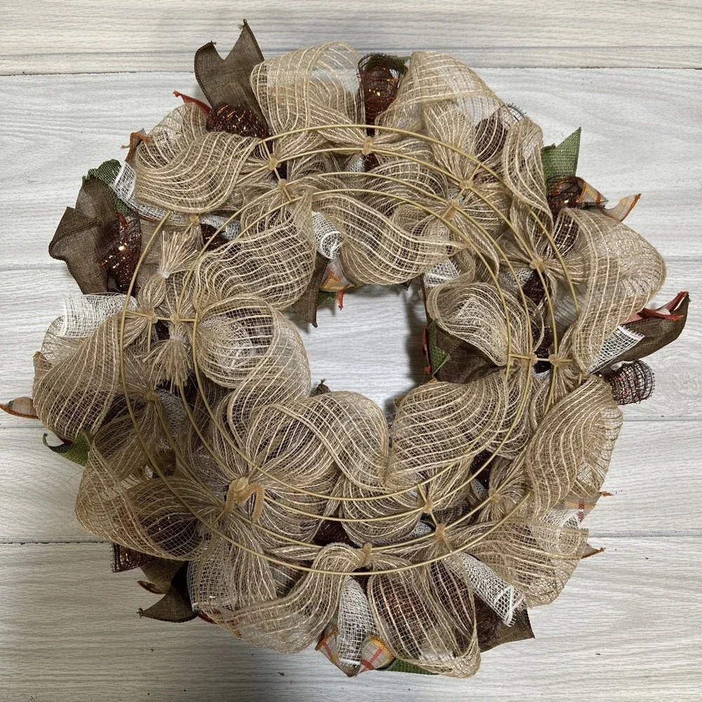Handmade Fall Autumn Pumpkin Plaid Orange Brown Green Ribbon 18